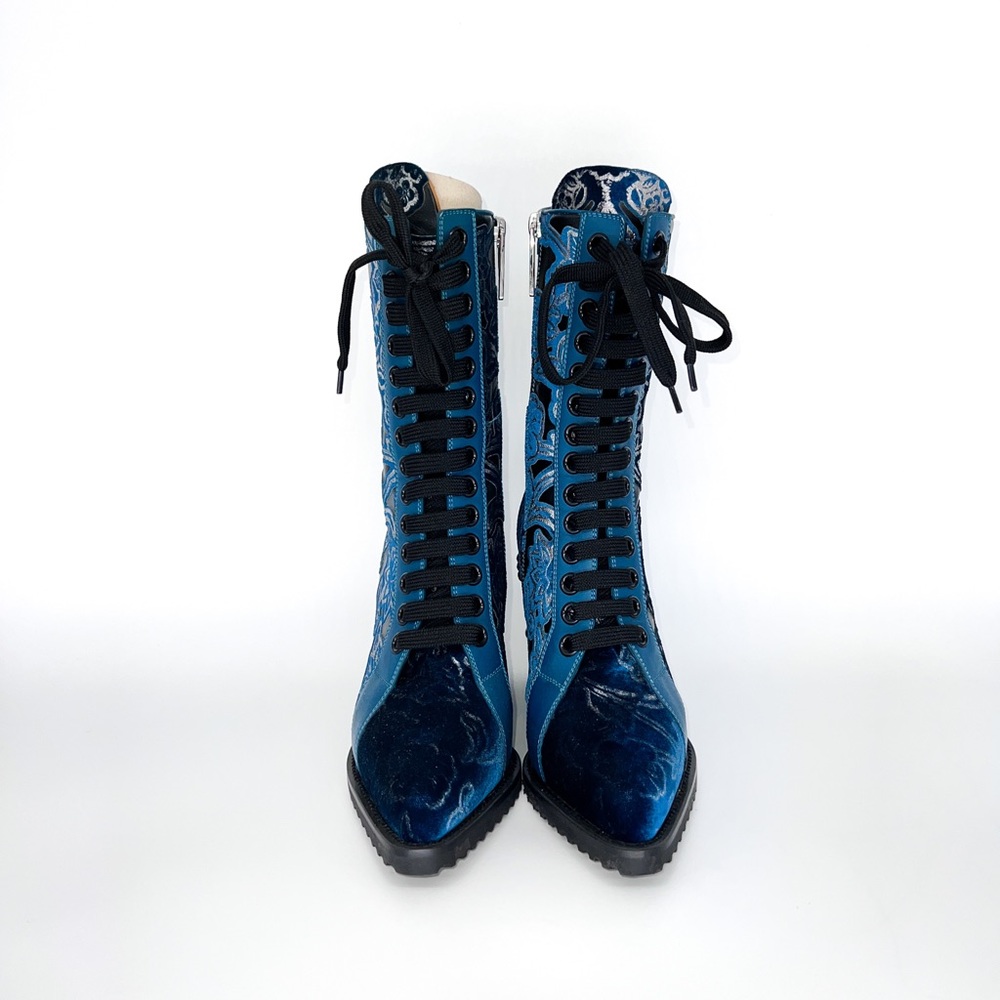 Chloe very rare Runway brocade leather / velvet studded boots. Size 37.5 - Picture 5 of 7